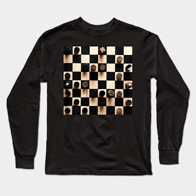 Wooden Chess Board Long Sleeve T-Shirt by Lamink